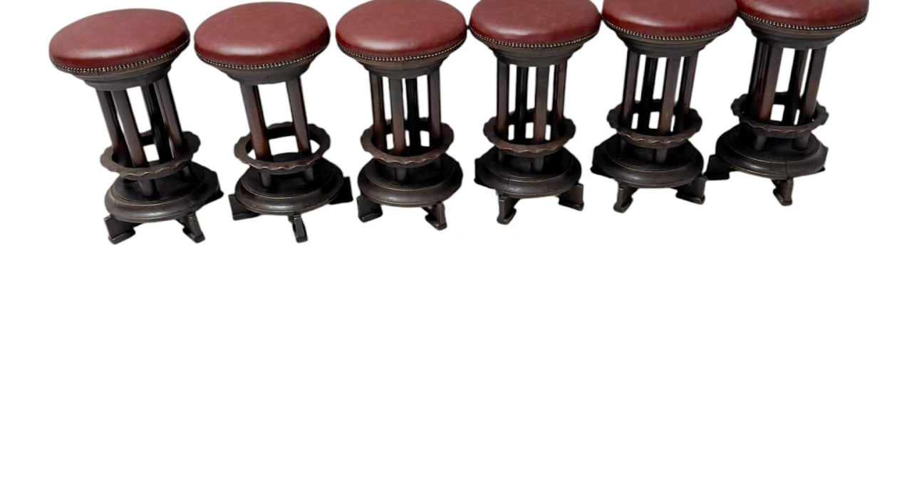 Six Art Deco Amsterdamse School Stools with Leather Tops, 1920s